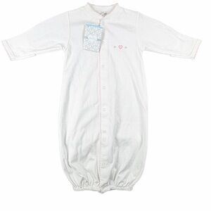 NWT KISSY KISSY Baby Girl Pima Hearts Embroidered Converter Gown- SM (0-3M)